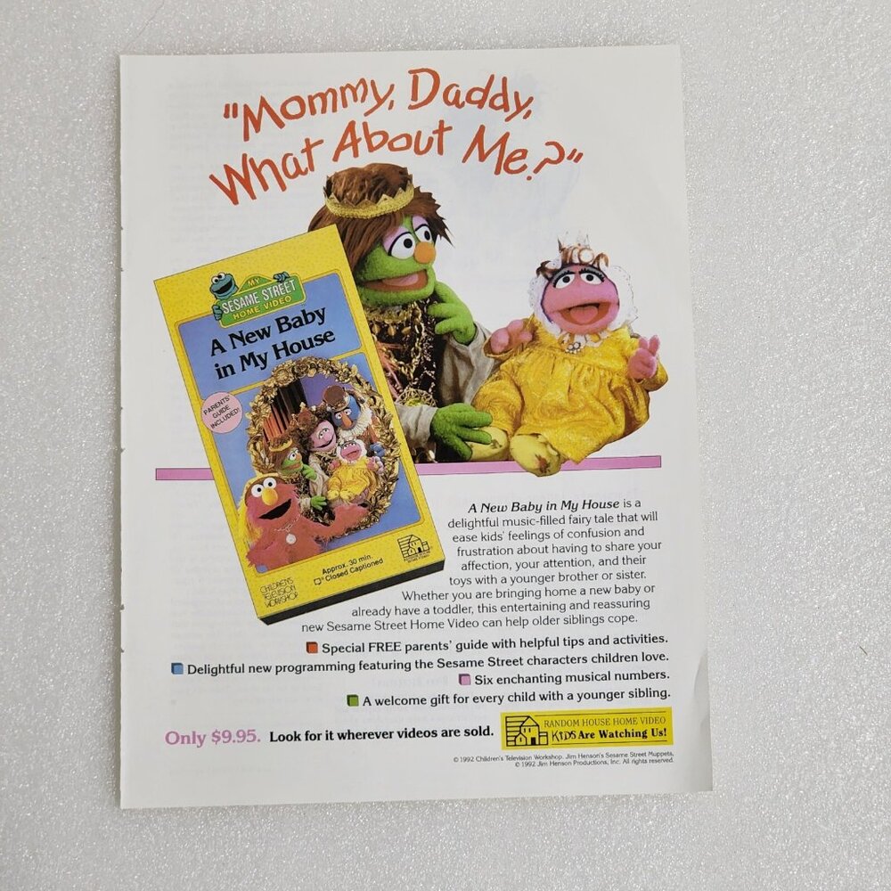 Vintage Print Ad Sesame Street VHS video New Baby in My House clipping 8x10 1994